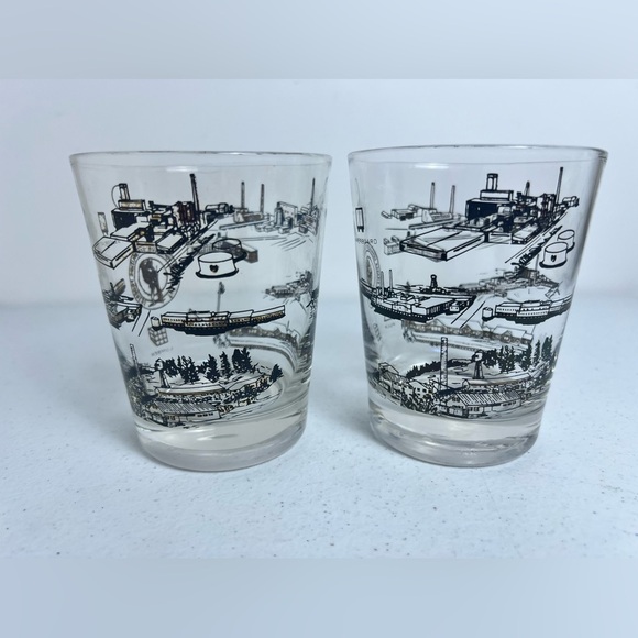 Set of 2 MCM Bar Glasses The Fraser Voyageur Symbolizing Progress Manufacturing - Picture 4 of 10